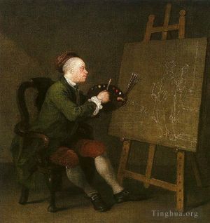 William Hogarth œuvres - Autoportrait au chevalet