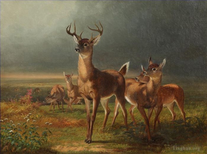William Holbrook Beard Peinture à l'huile - Cerf dans la prairie
