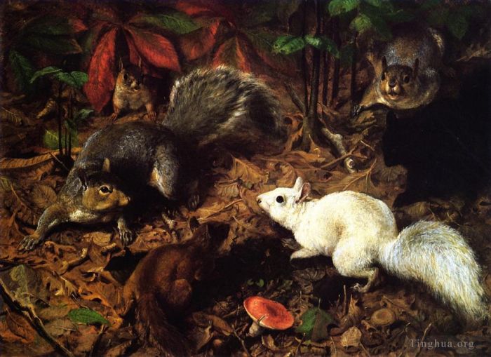 William Holbrook Beard Peinture à l'huile - Écureuils connus sous le nom d'écureuil blanc