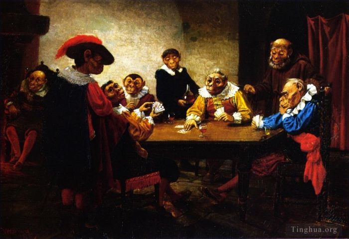 William Holbrook Beard Peinture à l'huile - Le jeu de poker