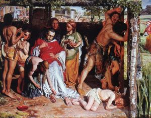 William Holman Hunt œuvres - Une famille britannique convertie protégeant un missionnaire chrétien de la persécution des druides