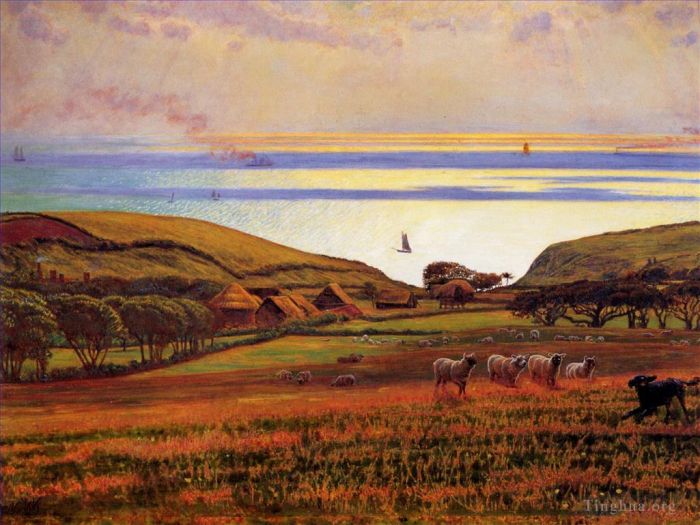 William Holman Hunt Peinture à l'huile - Fairlight Downs Lumière du soleil sur la mer