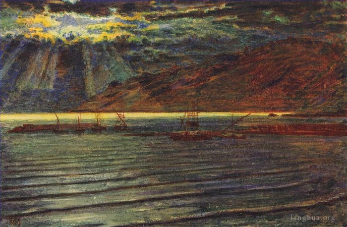 William Holman Hunt Peinture à l'huile - Bateaux de pêche au clair de lune