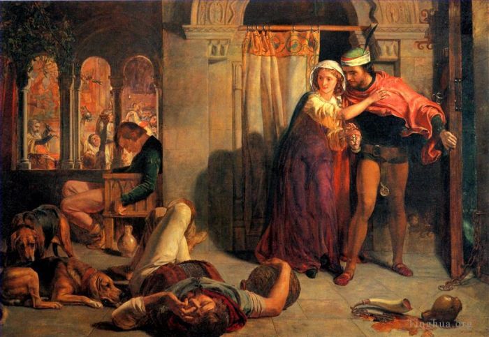 William Holman Hunt Peinture à l'huile - La fuite de Madeline et Porphyro pendant l'Ivresse assistant au Reve