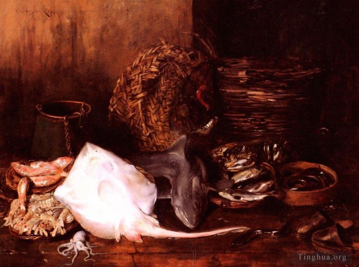William Merritt Chase Peinture à l'huile - Un marché aux poissons à Venise