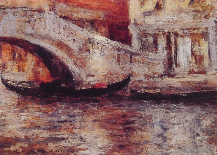 William Merritt Chase Peinture à l'huile - Gondoles le long du canal vénitien