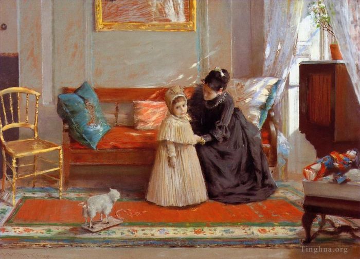 William Merritt Chase Peinture à l'huile - Je vais voir grand-mère alias Mme Chase et son enfant