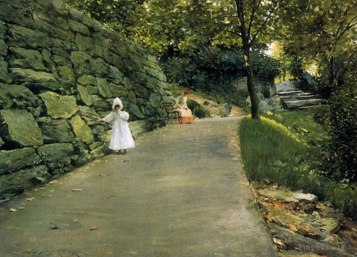 William Merritt Chase Peinture à l'huile - Dans le parc par un chemin
