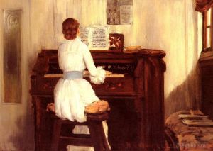 William Merritt Chase œuvres - Mme Meigs à l'orgue de piano