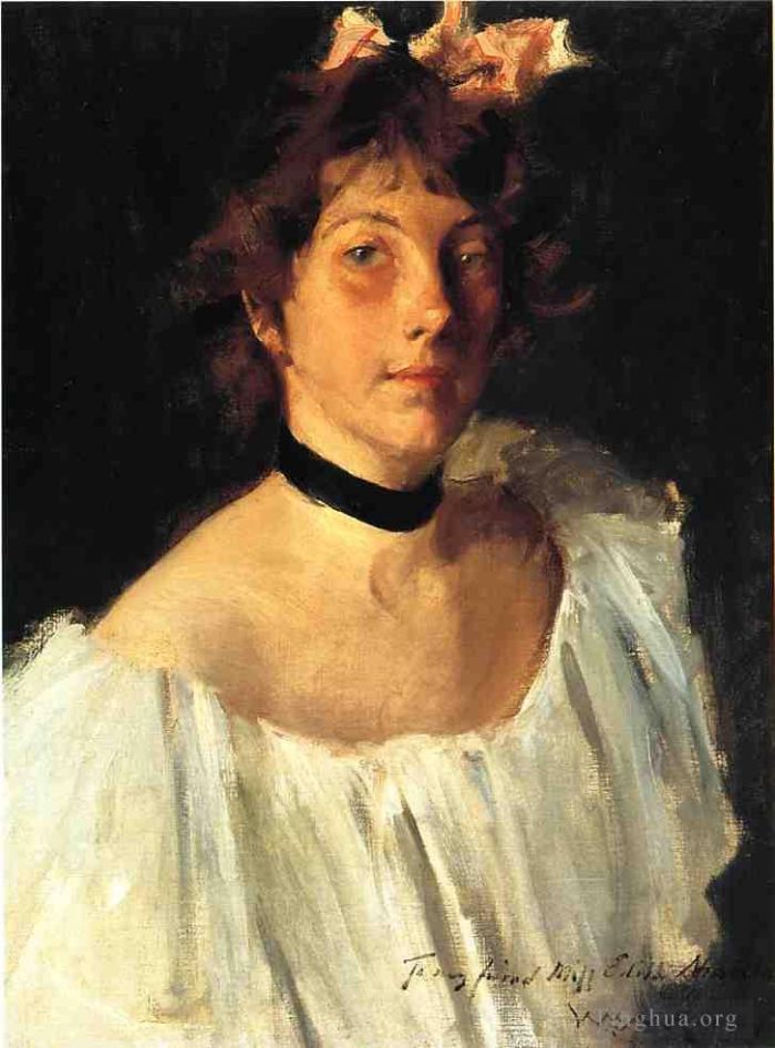 William Merritt Chase Peinture à l'huile - Portrait d'une dame en robe blanche alias Miss Edith Newbold