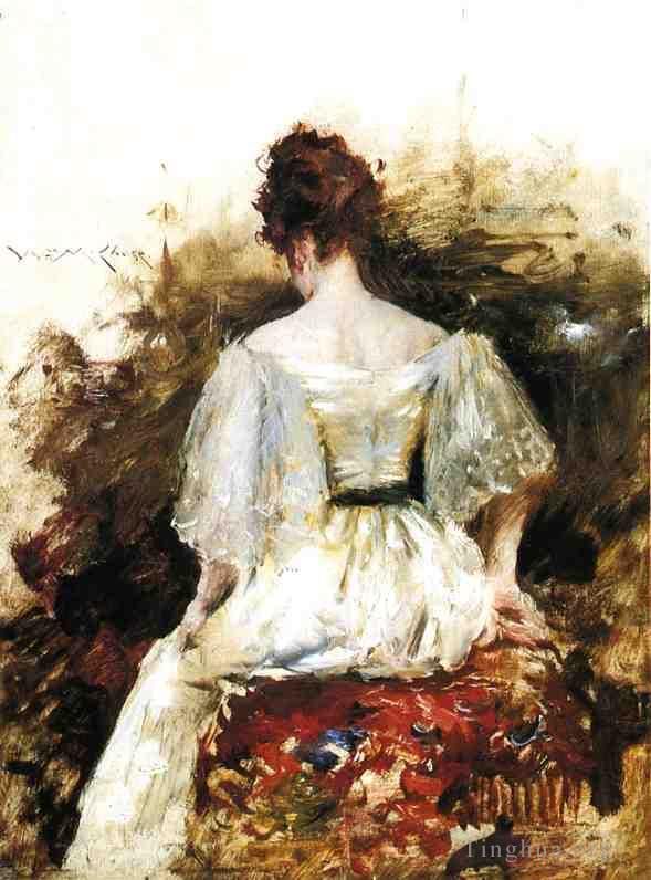 William Merritt Chase Peinture à l'huile - Portrait de Femme La Robe Blanche