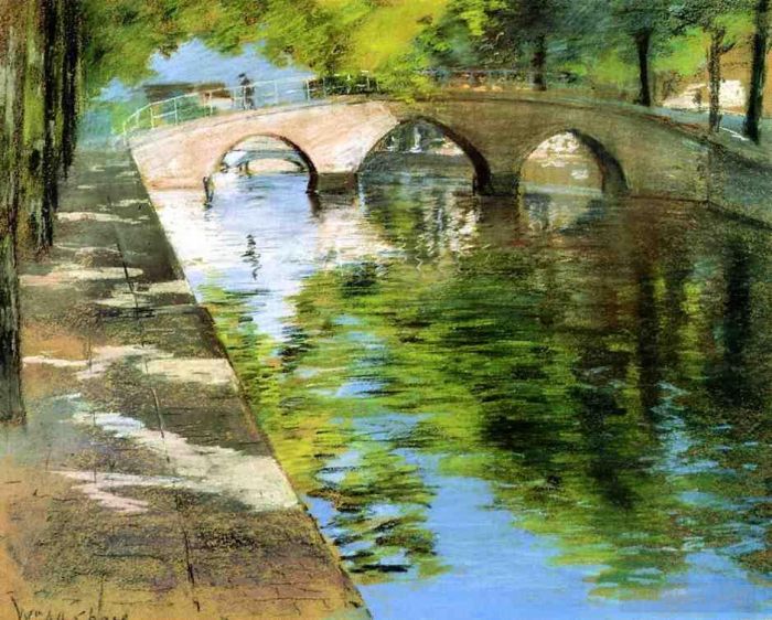 William Merritt Chase Peinture à l'huile - Réflexions alias Scène de canal
