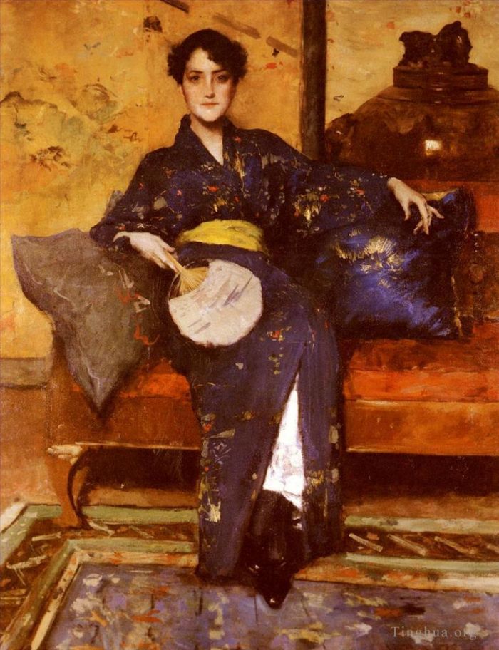 William Merritt Chase Peinture à l'huile - Le kimono bleu