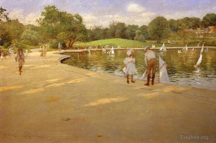 William Merritt Chase Peinture à l'huile - Le lac pour les yachts miniatures alias Central Park