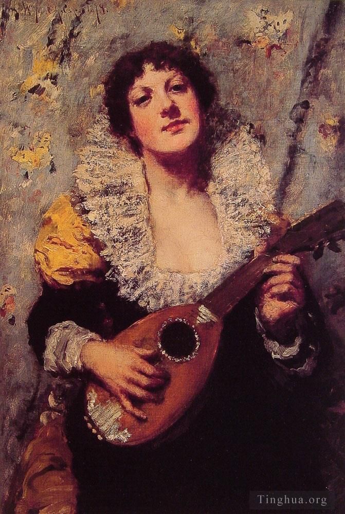 William Merritt Chase Peinture à l'huile - Le joueur de mandoline