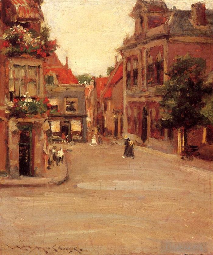 William Merritt Chase Peinture à l'huile - Les toits rouges de Haarlem alias une rue en Hollande