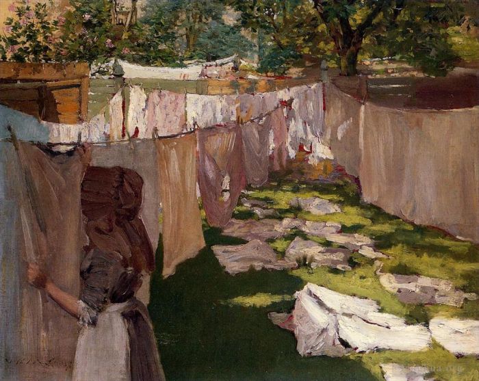 William Merritt Chase Peinture à l'huile - Wash Day Une réminiscence de Back Yark à Brooklyn