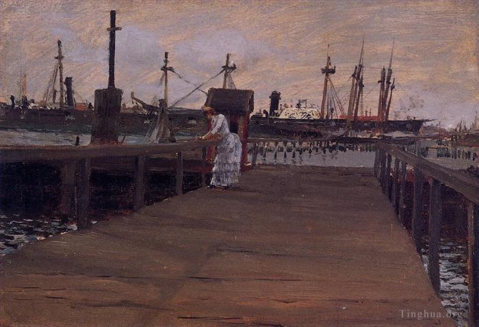 William Merritt Chase Peinture à l'huile - Femme sur un quai
