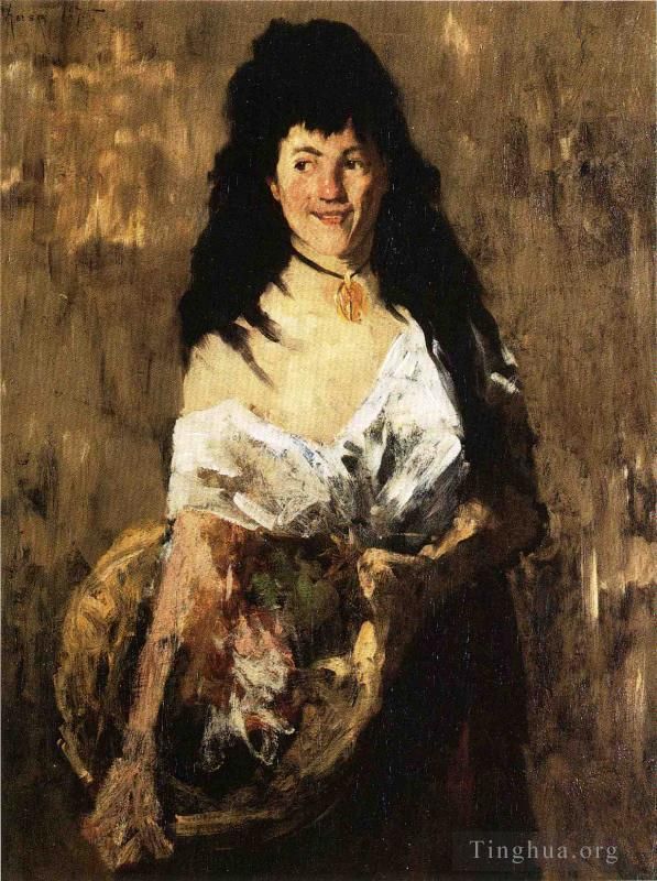 William Merritt Chase Peinture à l'huile - Femme avec un panier