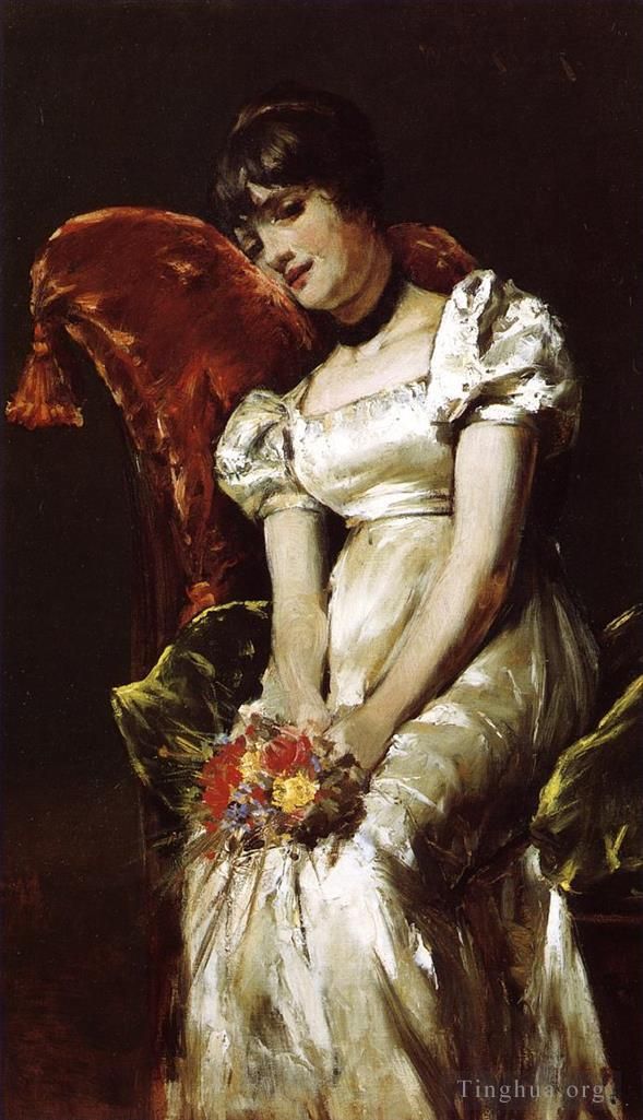 William Merritt Chase Peinture à l'huile - Jeune fille aux fleurs