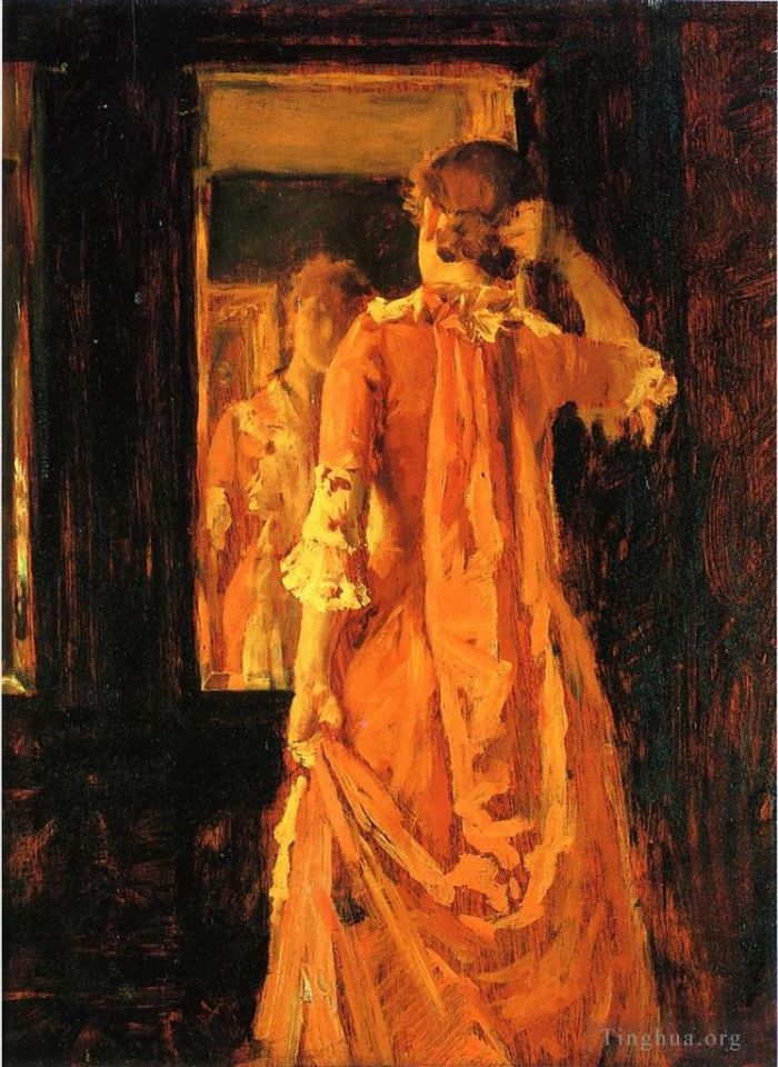 William Merritt Chase Peinture à l'huile - Jeune femme devant un miroir