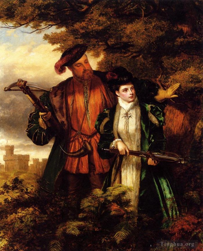 William Powell Frith Peinture à l'huile - Henri VIII et Anne Boleyn tir au cerf