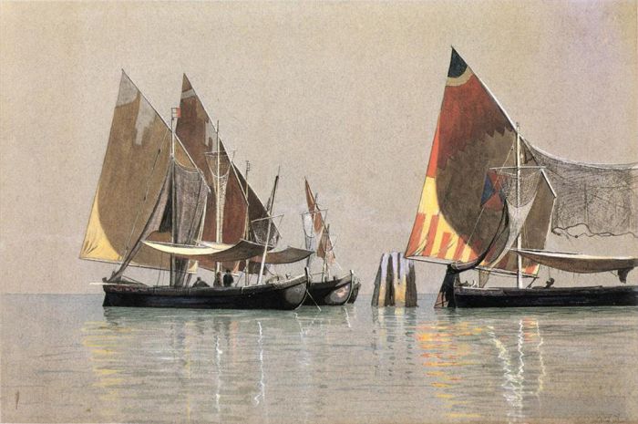 William Stanley Haseltine Peinture à l'huile - Bateaux italiens paysage marin de Venise William Stanley Haseltine