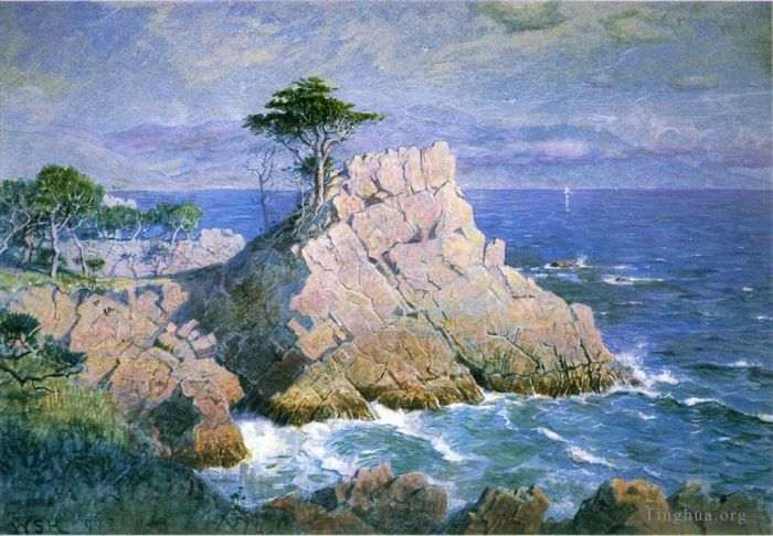 William Stanley Haseltine Peinture à l'huile - Midway Point en Californie alias Cypress Point près de Monterey