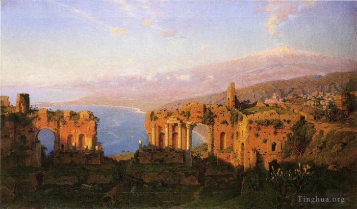 William Stanley Haseltine Peinture à l'huile - Ruines du théâtre romain de Taormina Sicile