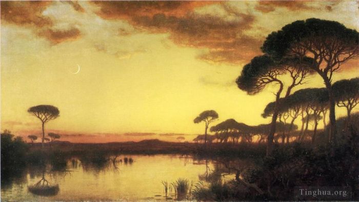 William Stanley Haseltine Peinture à l'huile - Campagne romaine Sunset Glow