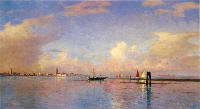 William Stanley Haseltine Peinture à l'huile - Coucher de soleil sur le Grand Canal Venise