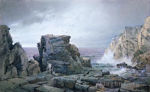 William Trost Richards Peinture à l'huile - Une côte rocheuse