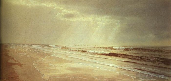 William Trost Richards Peinture à l'huile - Plage avec soleil puisant de l'eau