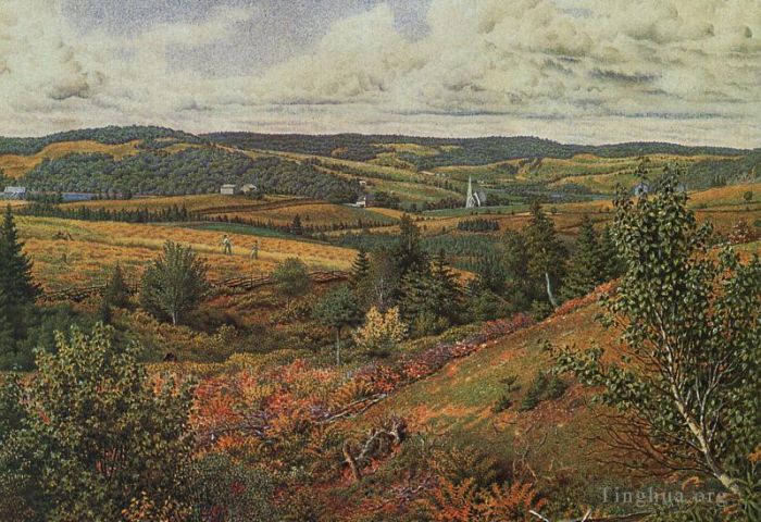 William Trost Richards Peinture à l'huile - Long étang au pied de Red Hill