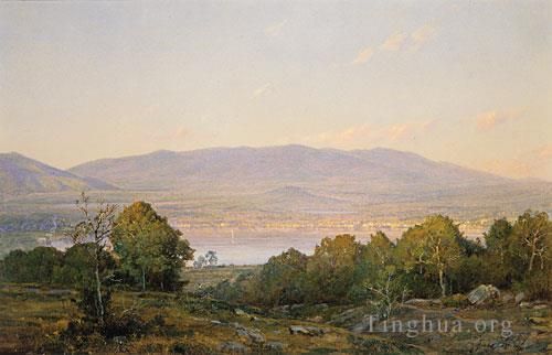 William Trost Richards Peinture à l'huile - Coucher du soleil à Center Harbour New Hampshire