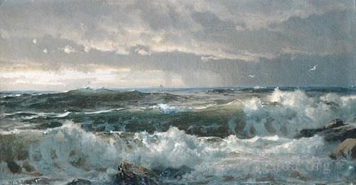 William Trost Richards Peinture à l'huile - Surfer sur les rochers
