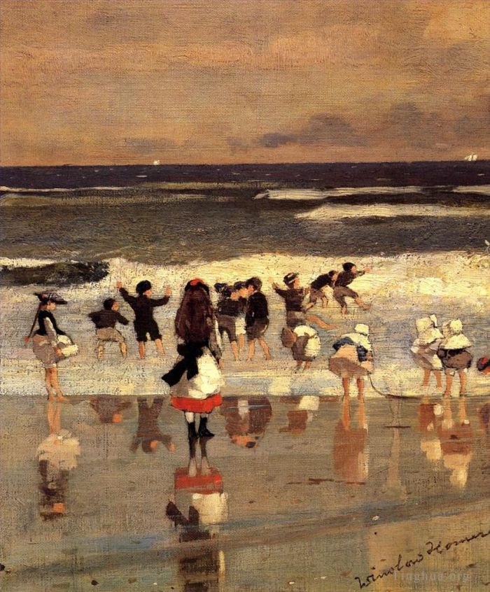 Winslow Homer Peinture à l'huile - Scène de plage, alias Enfants dans les vagues