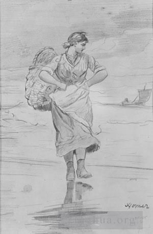 Winslow Homer œuvres - Une fille pêcheuse sur la plage