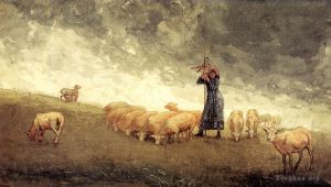 Winslow Homer œuvres - Bergère s'occupant des moutons