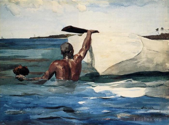 Winslow Homer Types de peintures - Le plongeur d'éponge