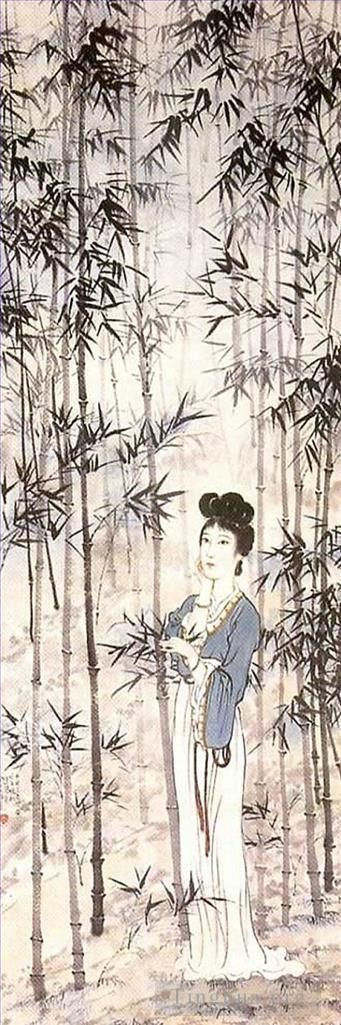 Xu Beihong Art Chinois - Une dame parmi les bambous
