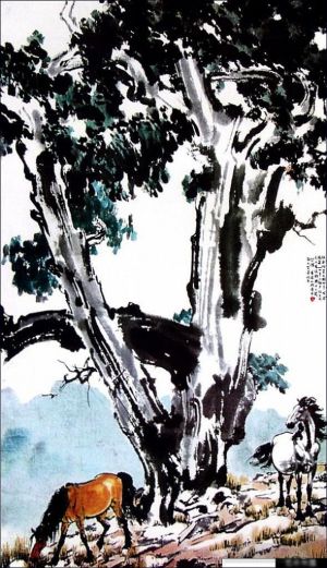 Xu Beihong œuvres - Chevaux sous un arbre