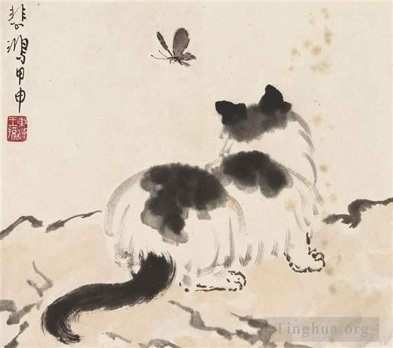 Xu Beihong Art Chinois - Chaton avec papillon 1944