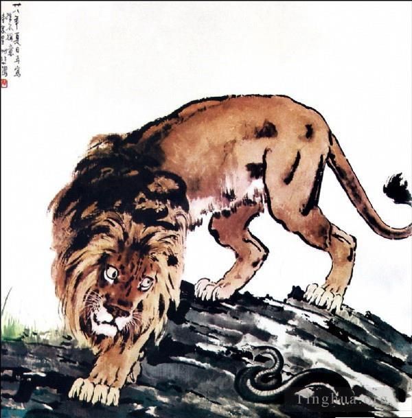 Xu Beihong Art Chinois - Lion et serpent