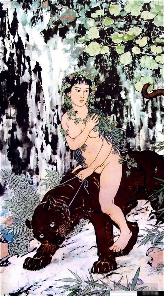 Xu Beihong Art Chinois - Nu sur lion