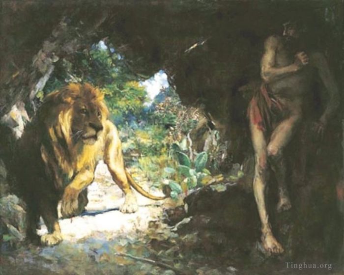 Xu Beihong Peinture à l'huile - Esclave et lion 1924