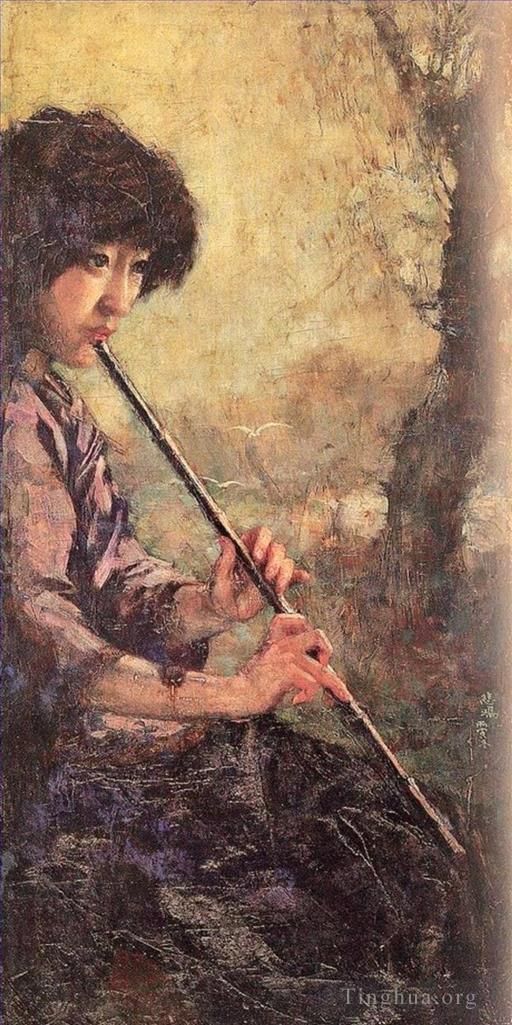 Xu Beihong Peinture à l'huile - Le son de la flûte